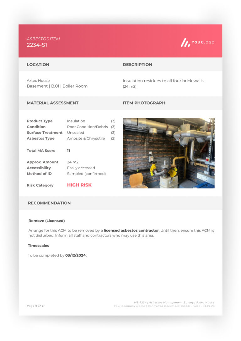 Asbestos Report - SurveyaPRO - Asbestos Item