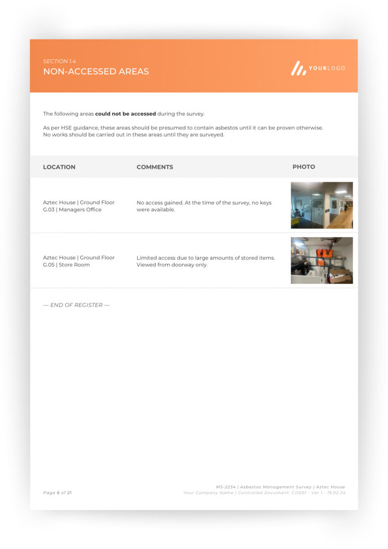 Asbestos Report - SurveyaPRO - Non Accessed Areas