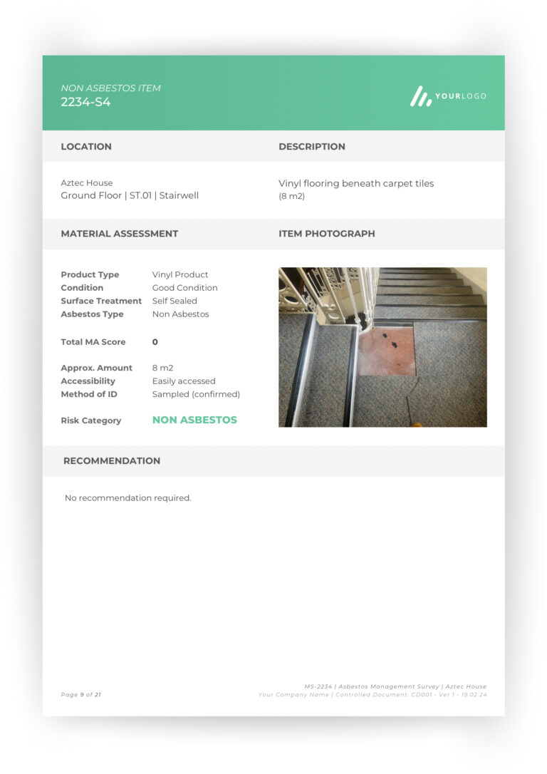 Asbestos Report - SurveyaPRO - Non Asbestos Item